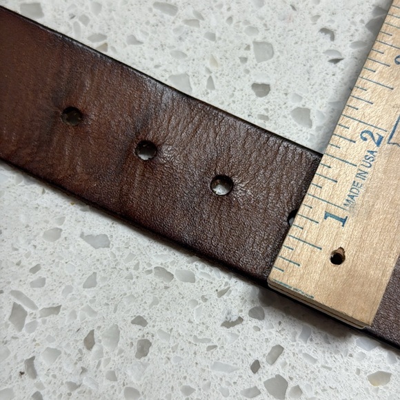 Leather Belt W Heavy buckle w woven detail thick brown distressed boho SZ L 45” - Picture 5 of 6